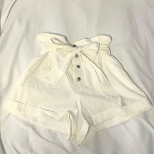 High Waisted White Cotton Shorts